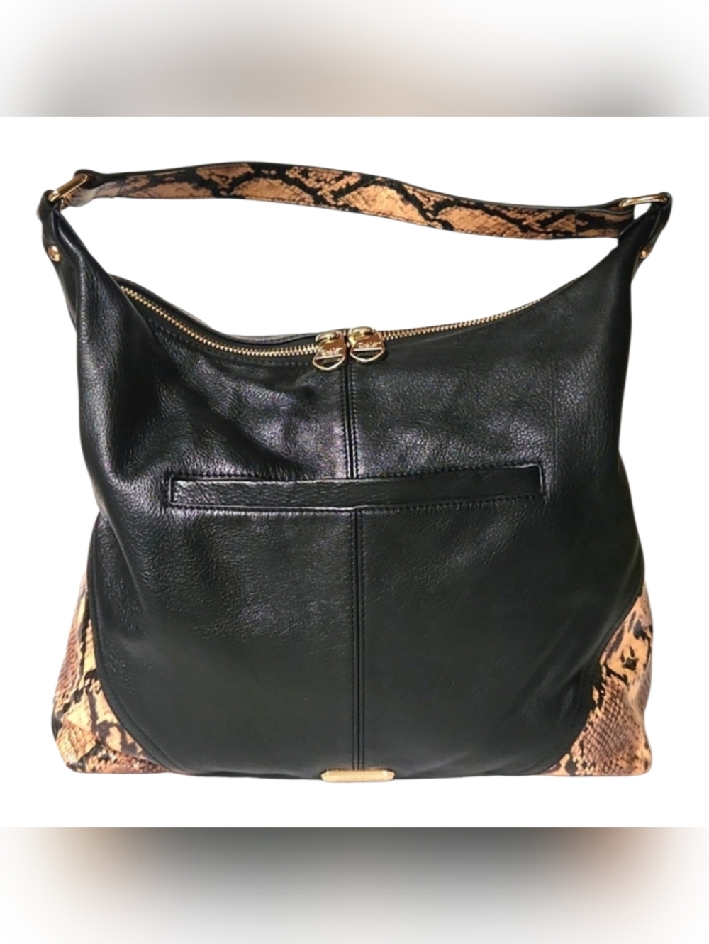 Dolce Vita Black Leather Snakeskin Print Large Shoulder Bag EUC!